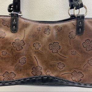Brown Floral Embossed Handbag